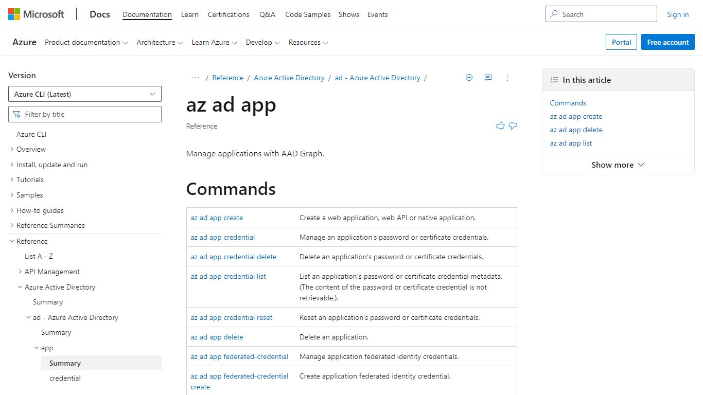 az ad app | Microsoft Docs